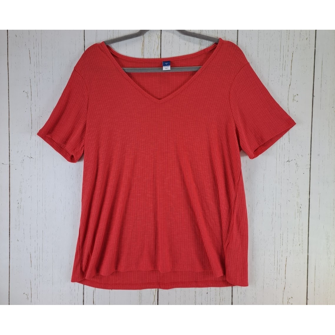 Old Navy Size Large Womens Red Ribbed Short Sleeve Luxe Top